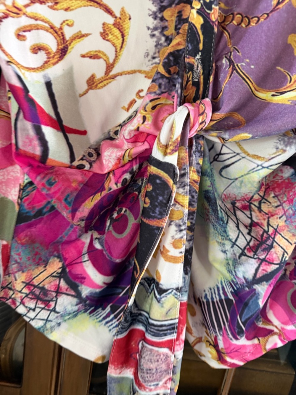 Tie-Front Multicolor Printed Blouse - Women's - Picture 2 of 4